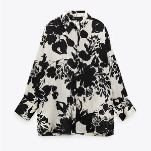 Zara black and white/ecru floral print shirt